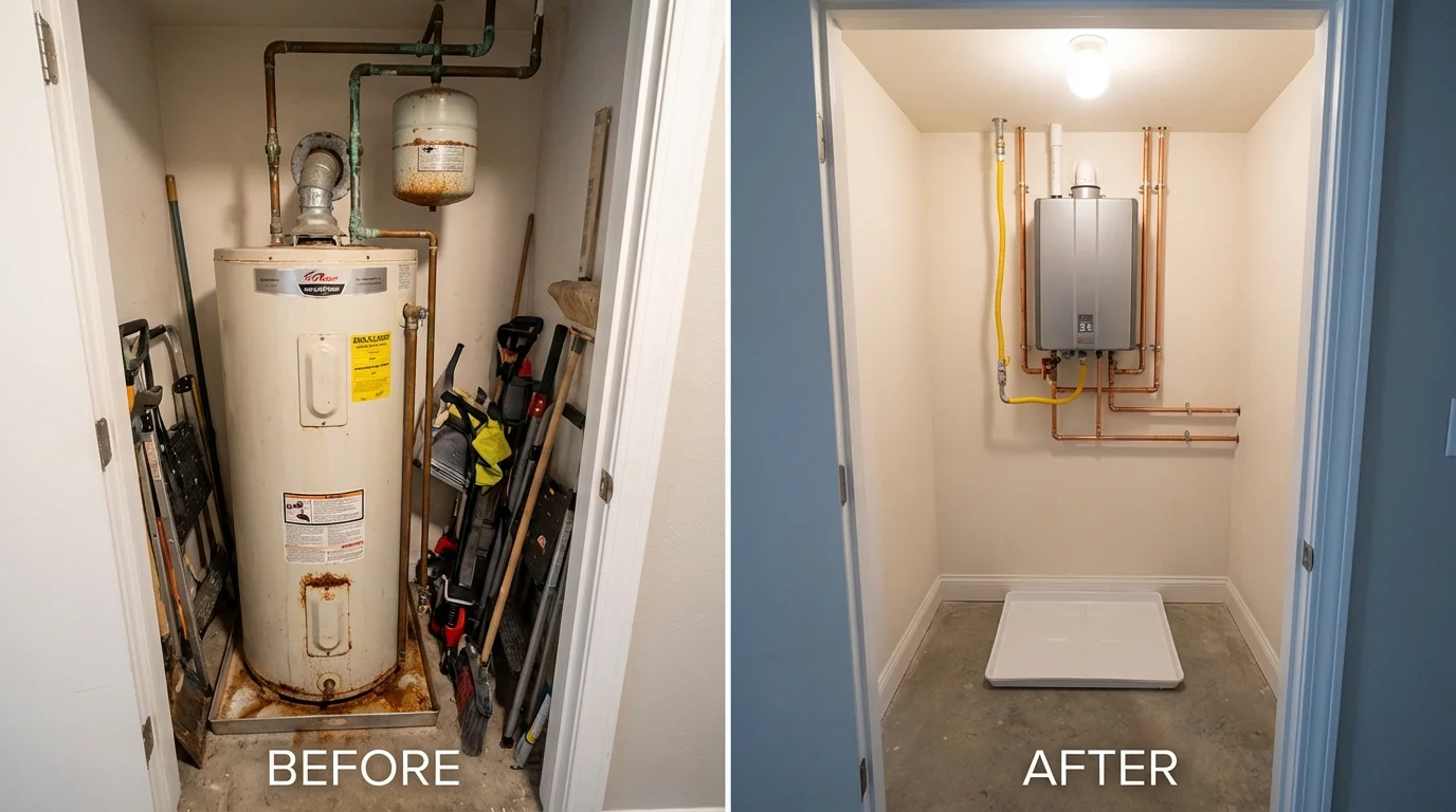 Tank water heater versus wall-mounted tankless unit comparison for Jarales, NM homeowners