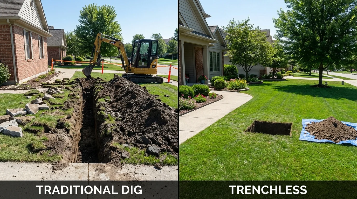 Trenchless sewer repair with minimal yard damage versus traditional excavation in Jarales, NM